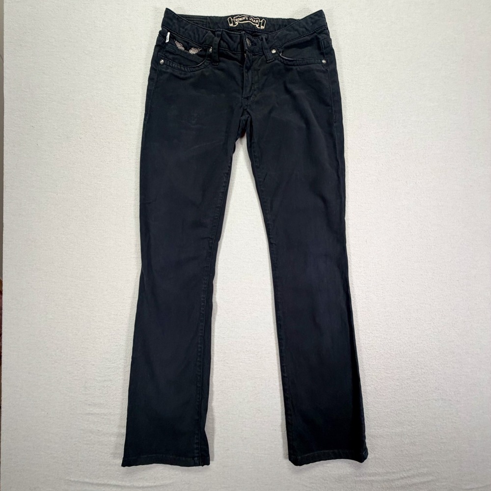 Robin's Jean Pants Womens 26 Black Excellent Low Rise Wing Embroidery USA